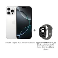 iPhone 16 pro max 256GB White Titanium + Apple Watch Series 10 Jet black Aluminum (GPS) - Stone Gray Sport Band - 42mm